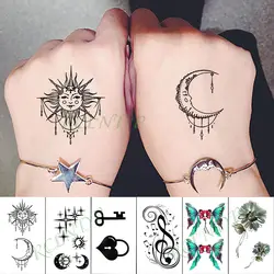Водонепроницаемая временная татуировка наклейка Луна солнце бабочка ключ Музыкальный Примечание цветы тату флэш-тату поддельные