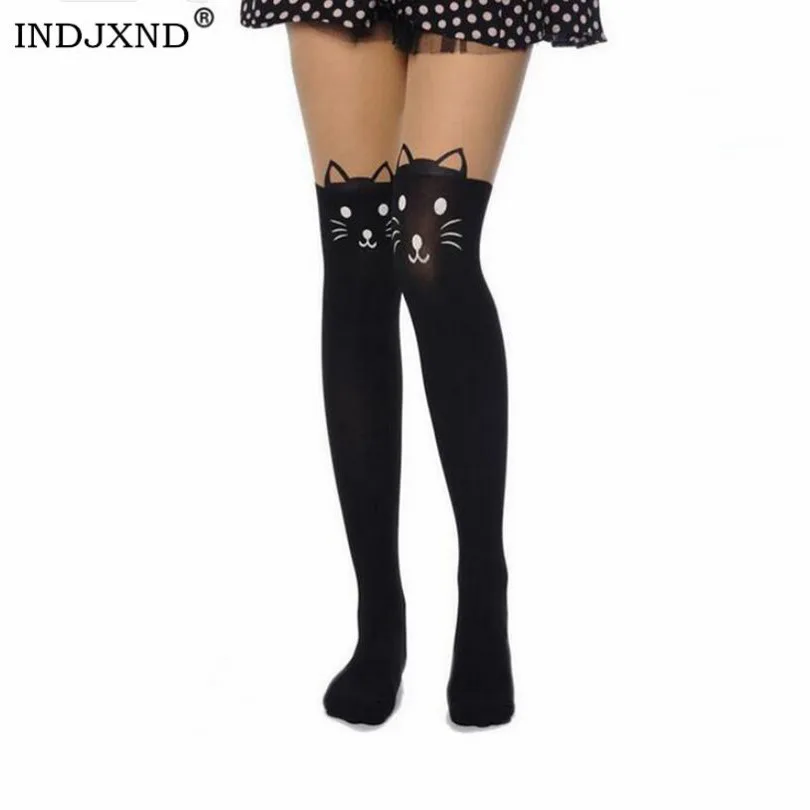 

INDJXND Cartoons Pantyhose Women Female Stockings Cat Pattern Print 20 Style Shiny Collant Femme Transparent Nylon Thin Tights