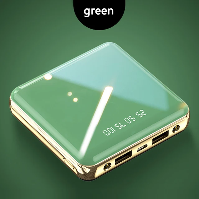 Portable Mini Power Bank 20000mAh LED Mirror Display Dual USB External Battery Powerbank 5V 2A Fast Charger For Xiaomi 2020 New green