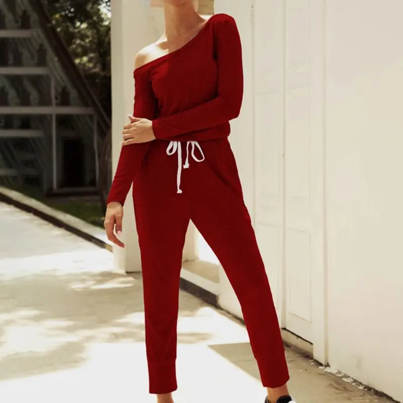 KFashion с длинными рукавами без бретелек сплошной цвет Повседневный комбинезон большой карман комбинезон с завязками винно-красный черный XL новейший