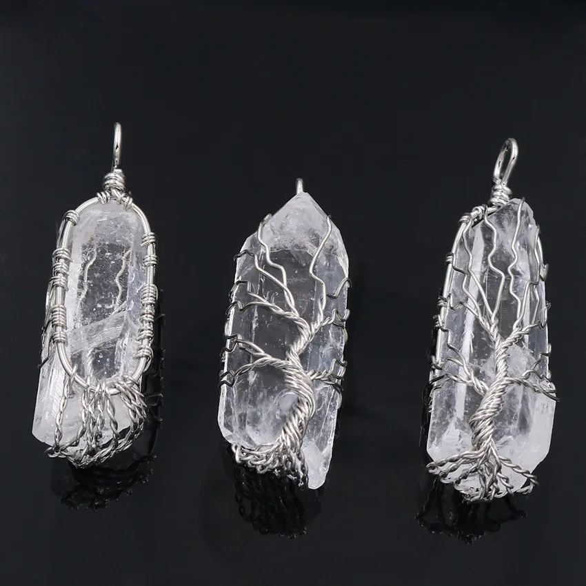 Natural Crystal Big Pendants Reiki Chakra Handmade Wire Wrapped Tree of Life Quartz Pendant for Necklace Healing Yoga jewelry