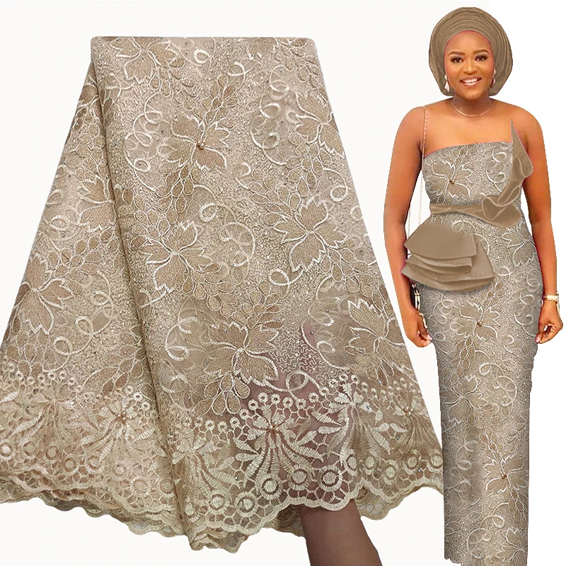 African Lace Fabric 5 Yards Rhinestone French Tulle Nigerian Wedding Asoebi Women Dress Laces lace fabric,lace sewing supplies,lace accessories,lace garment accessories,lace decoration,lace frontal wig