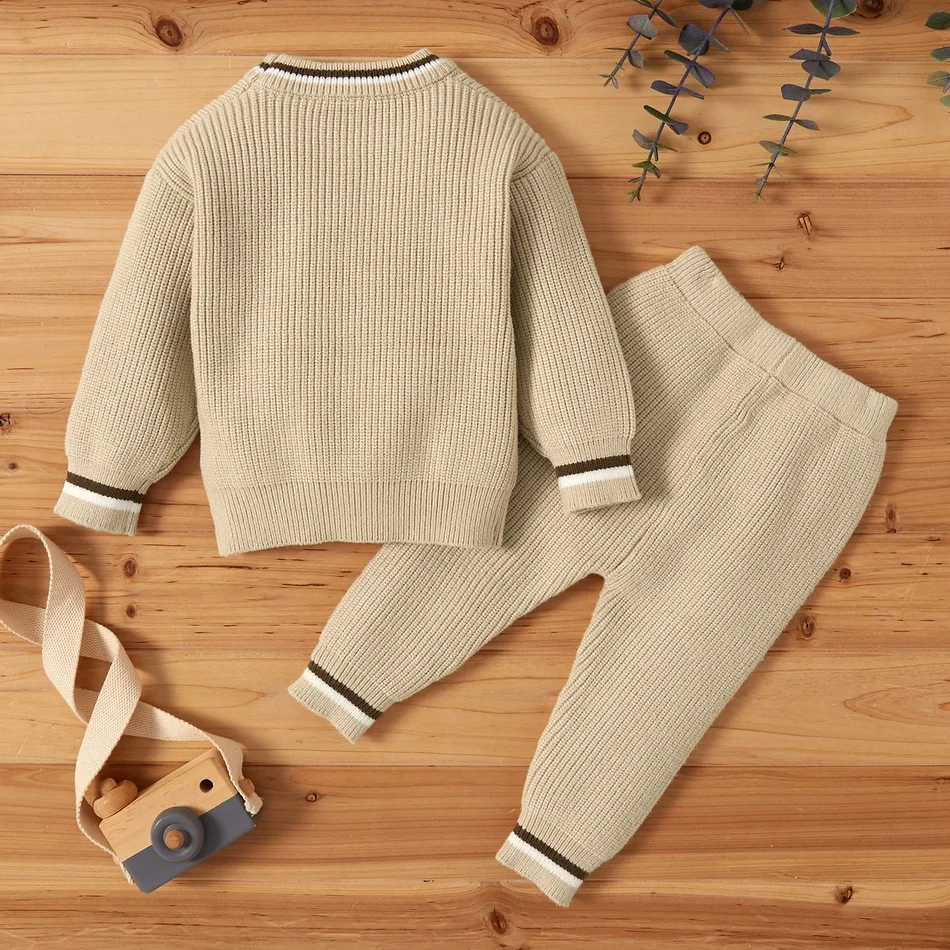 PatPat New Arrival Winter 2pcs Baby casual Stripes Baby's Sets Solid Cotton Knitted Sets Kids Soft Autumn Winter Clothing
