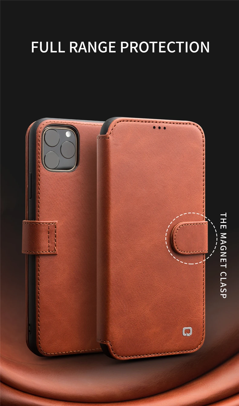 QIALINO Модный чехол-книжка из натуральной кожи для iPhone11Pro/11 Магнитная пластиковая пряжка ручной работы слот для телефона чехол для iPhone11 ProMax