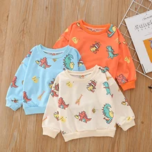 

OPPERIAYA Little Baby Girls Boys Casual Hoodie Toddler Cartoon Dinosaur Printing Long Sleeve Round Collar Tops Children Clothes