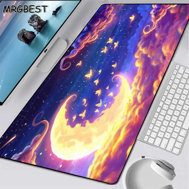 

MRGBEST Moon Butterfly HD Beautiful Wallpaper Mouse Pad Desktop Dustproof Printed RGB Game Large Locked Pads 900x400cm Desk Mat