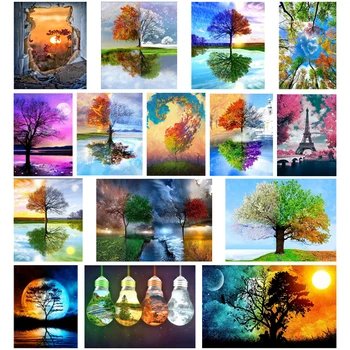 

5D Diy Diamond Painting Spring, Summer, Autumn and Winter Seasons Tree Shape Embroidery Square Diamond Round Diamond