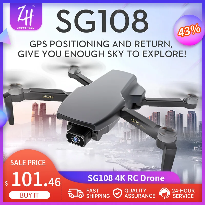 

Drone SG108 4-Axis GPS 5G WIFI Drones 4K HD FPV Camera Professional Dron Brushlles Motor Height Holding RC Quadcopter VS SG906