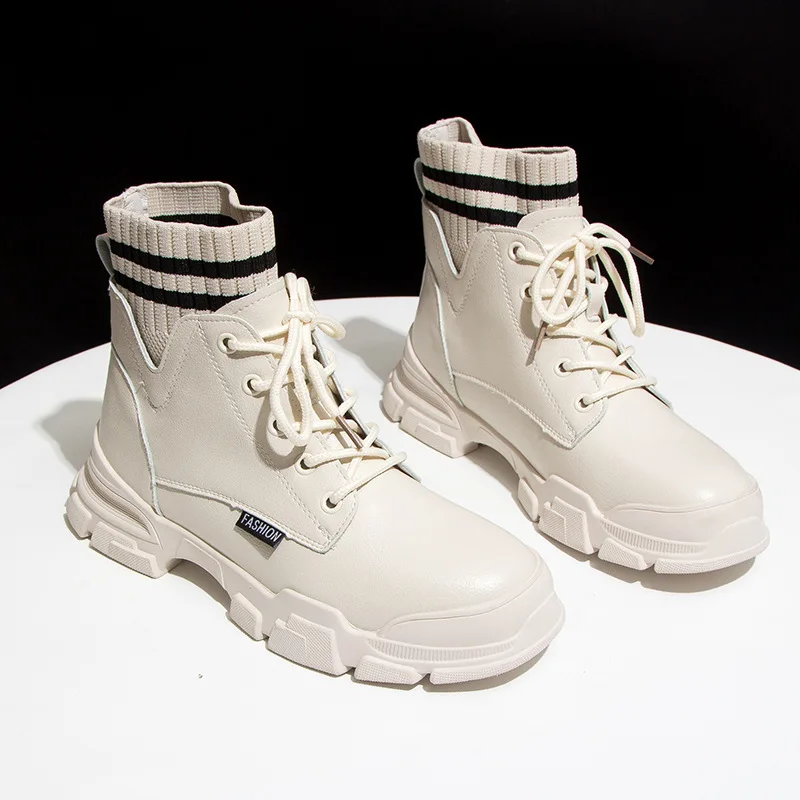 

2019 Autumn And Winter New Style Boots Women's Martin Boots Women's British-Style Versatile Thick Bottomed Lace-up Socks Boots p
