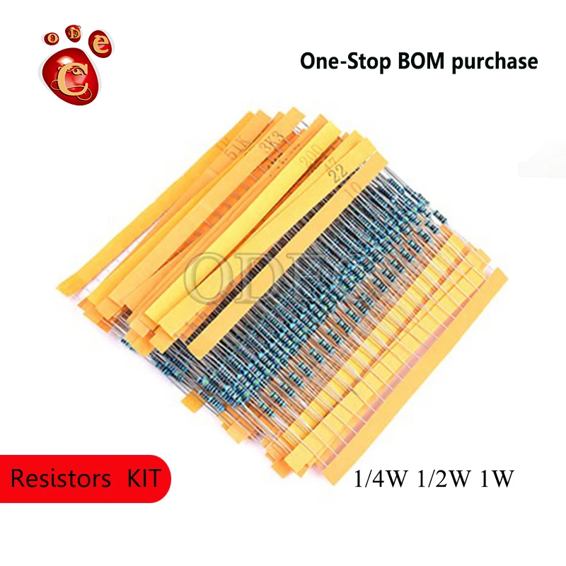 1/4W metal film resistance pack 1W2W3W direct insert color ring electronic component pack 19/30/41/130 1% 5% commonly used 1 4w metal film resistor pack carbon film 41 mixed 30 37 43 kinds of commonly used 1% color ring electronic components complete