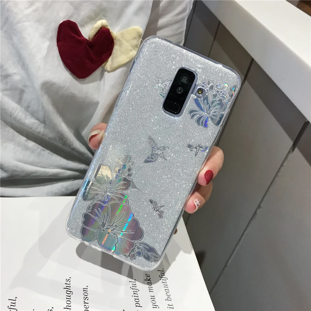 Buterfly Flower Glitter TPU Case For Samsung Galaxy S9 S8 Plus S10 S10E Note 10 Cover Soft Bling Phone A5 A7 J5 J7 2017 |