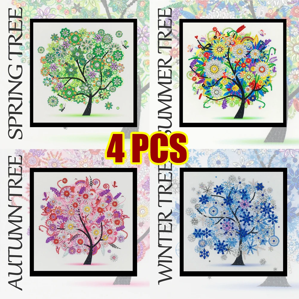 4pcs 5D DIY алмазная живопись четыре сезона дерево специальная блестящая Алмазная вышивка мозаичная наклейка вышивка крестиком украшение - Цвет: 4pcs
