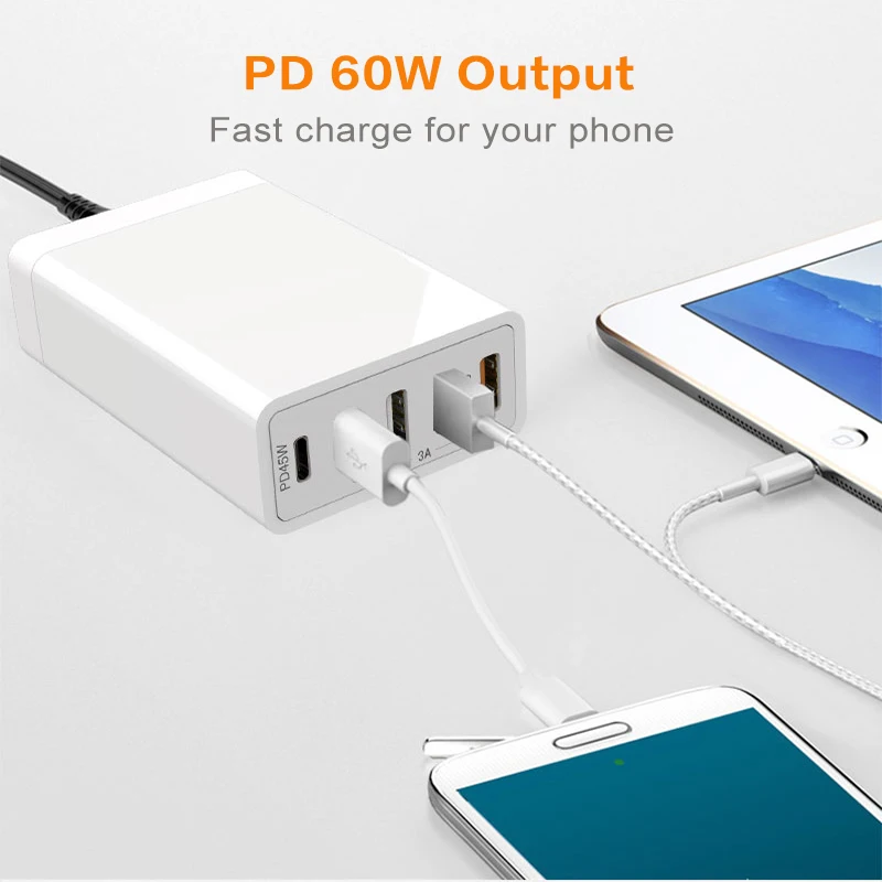 USB C PD стены Зарядное устройство 60 Вт Мощность доставки 5-Порты и разъёмы с QC3.0 USB настенное Зарядное устройство для iPhone iPad Galaxy LG htc зарядка через usb паяльная станция