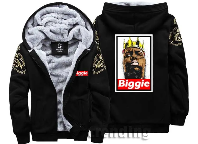 Модная мужская теплая Толстая куртка, зимняя теплая куртка biggie tupac rap в стиле хип-хоп, музыкальная уличная бархатная толстовка, топ с капюшоном