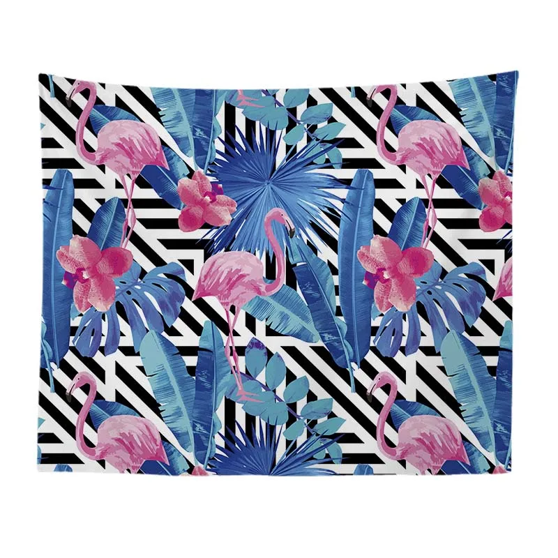 

Fresh And Natural Tapestry Flamingo Banana Leaf Stripe Zebra Text Wall Hanging Bedroom Decoration 130*150Cm Polyester Carpet