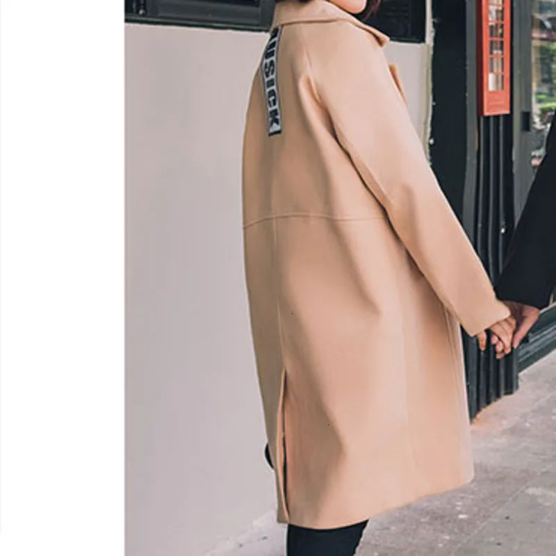 Зима новая Корейская версия тренда плюс хлопок патч материал LabelingLoose пара в LongSectionCasual шерстяное пальто - Цвет: khaki