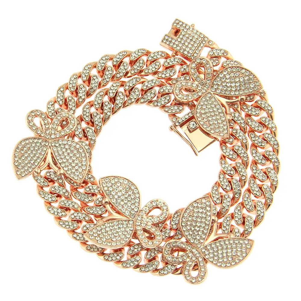 

12mm Colorful Zircon Miami Cuban Link Necklace With Butterfly Bling Women Jewelry AAAA Charm Hip Hop Chain