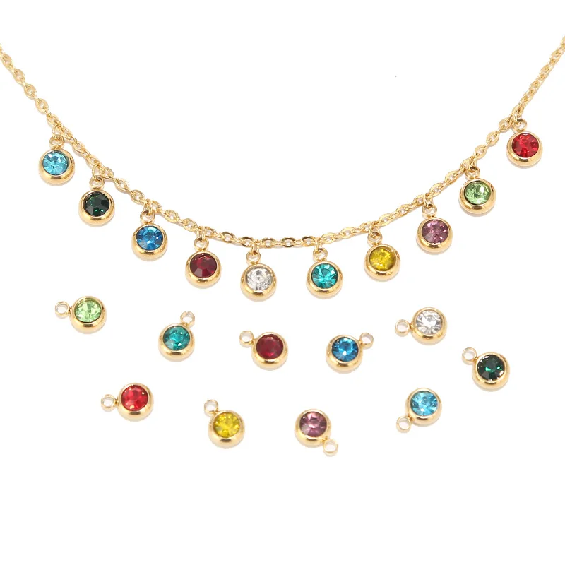 

10pcs Stainless Steel Gold Birthstone Crystal Charms Accessories for Necklace Bracelet Jewelry Making
