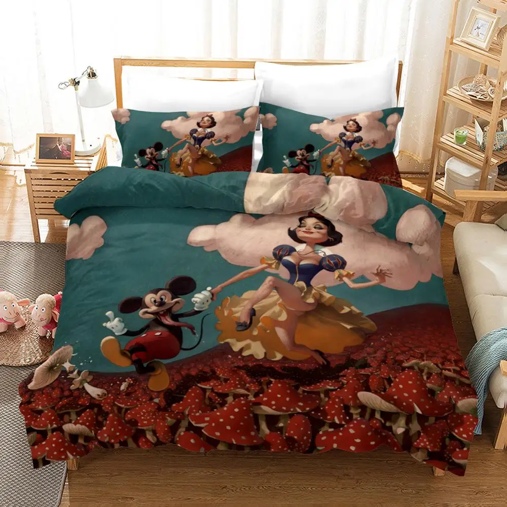 

3D Snow White Mickey Mouse Bedding Sets for Kids Quilt Duvet Covers Single Bedroom Decor Boy's Bedspread Queen King 3 pcs Twin
