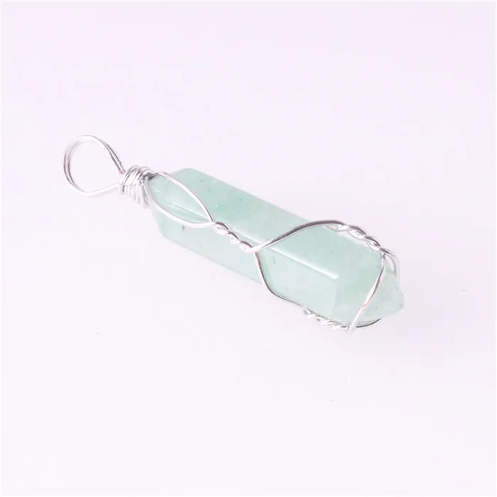 Green Aventurine50ps 50 шт. кристалл с натуральным драгоценным камнем кварца обертывание кулон ожерелье для женщин маятник рейки целебная кристальная колонна подвески - Окраска металла: Green Aventurine50ps