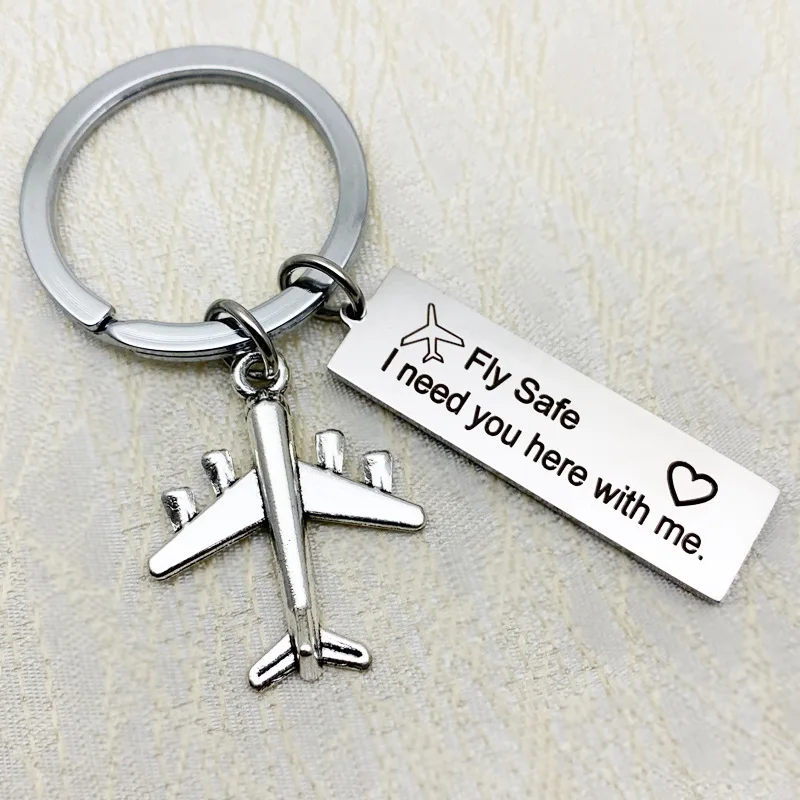 

Fly Safe I need you here with me Keychain Stainless Steel Keyring For Couples Jewelry Gift Key Chain