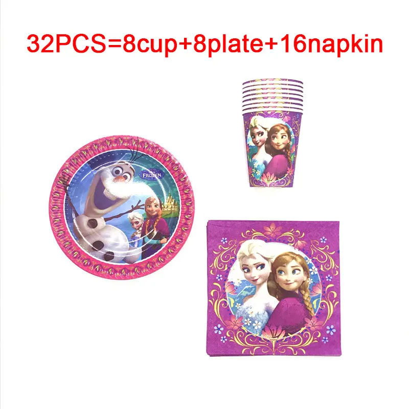 beipanzhi-32pcs Дисней Холодное сердце принцесса Анна Эльза набор посуды чашки тарелки и соломки дети с днем рождения Дети украшения, товары для вечеринки шляпы - Цвет: beipanzhi-32pcs