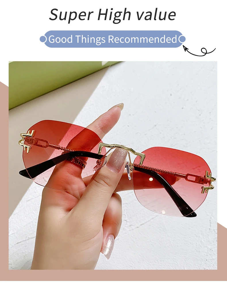 oversized square sunglasses KAMMPT Vintage Rimless Sunglasses For Women Men Retro Fashion Sun Glasses Female Eyewear Shades Oculos Travel De Sol UV400 round sunglasses women