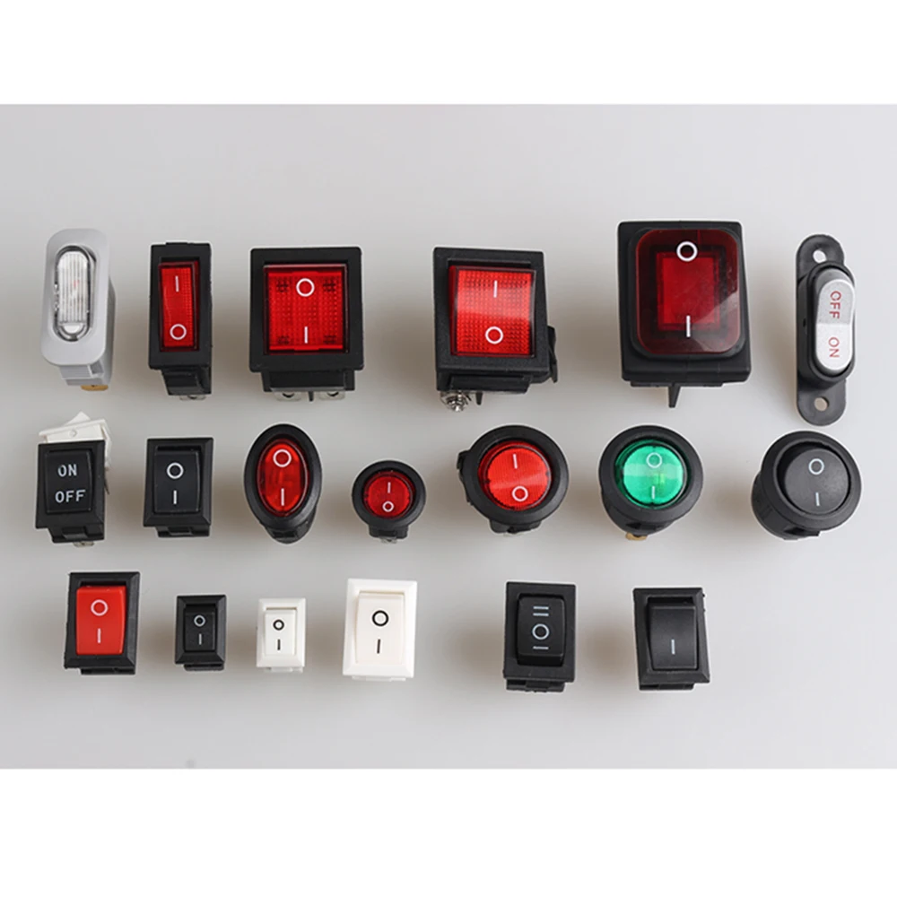 

10Pcs push button switch 21*15mm SPST 2Pin 3A 250V KCD11 Snap-in On/Off rocker switch 21*15MM black red and white