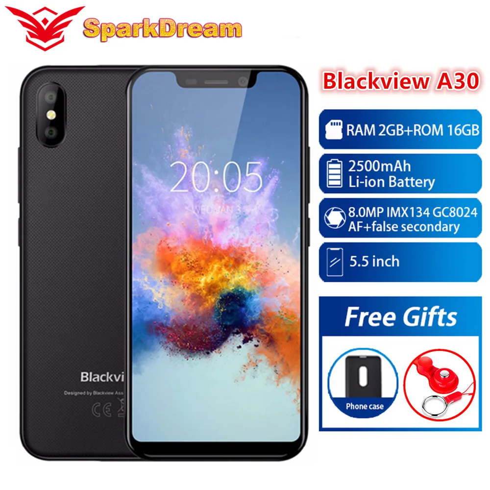 BLACKVIEW A30 смартфон 5 дюймов 19:9 MTK6580A 4 ядра Android 8 1 2 Гб Оперативная память 16 Встроенная