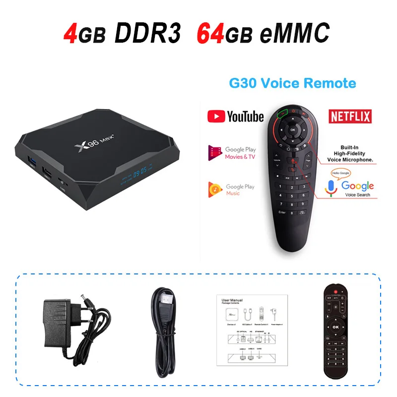 X96 Max+ Android 9,0 ТВ приставка Amlogic S905X3 Smart tv Box 4GB DDR3 32GB 64GB eMMC 2,4G 5G WiFi 1000M RJ45 Bluetooth 4K X96 Max - Цвет: 4GB 64GB G30