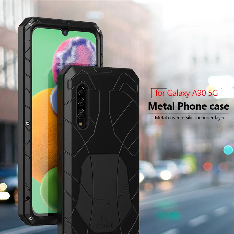 Для samsung Galaxy A90 5G Твердый корпус для телефона Алюминиевый металлический корпус Закаленное стекло Защитная крышка экрана сверхмощный защитный чехол