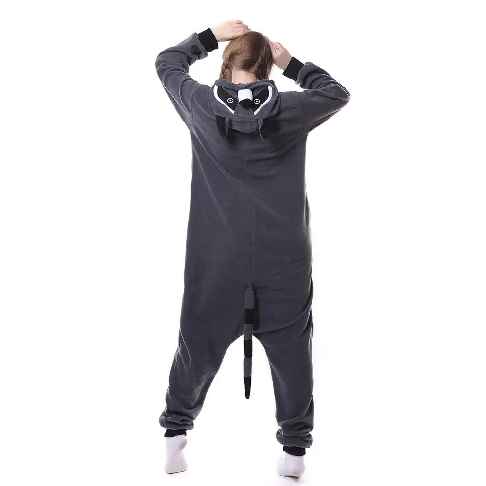 HKSNG Kigurumi Adult Raccoon Onesies Animal Pajamas Gray Racoon Cosplay Costume For Adult Couples Halloween Pijamas
