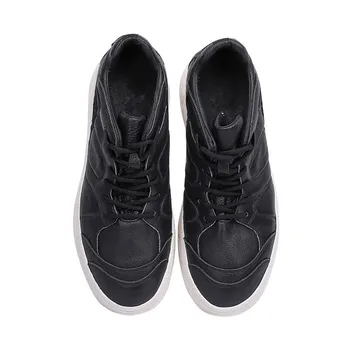 

Korean Mens Genuine Leather Sports Casual Streetwear Round Toe Thick Bottom Increase Lace Up Male Platform Sneakers Shoes
