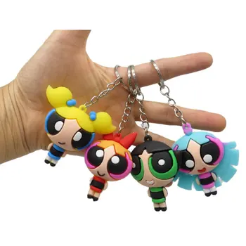 

Anime Powerpuff Girls Keychain Cute Cartoon Key Ring Bag Car Pendant Charms