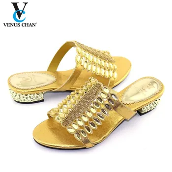 

New Arrival Women Gold Color 2020 Summer Style Shoes for African Low Heel Wedding Shoes Italian Design Summer Party Pumps