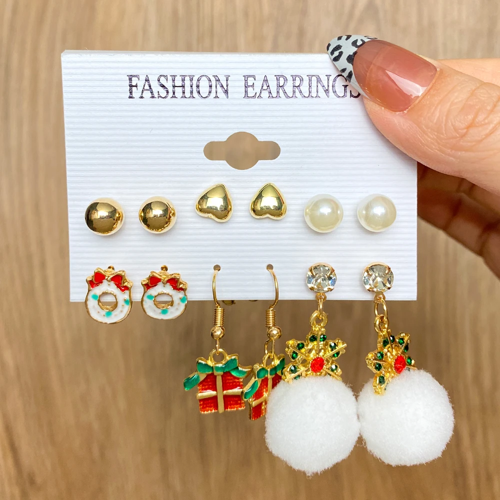 Earring Set Pearl Tassel Snowflake Tree Geometric Alloy Earrings Female Child Christmas Jewelry drop earrings,pearl earrings,geometric earrings