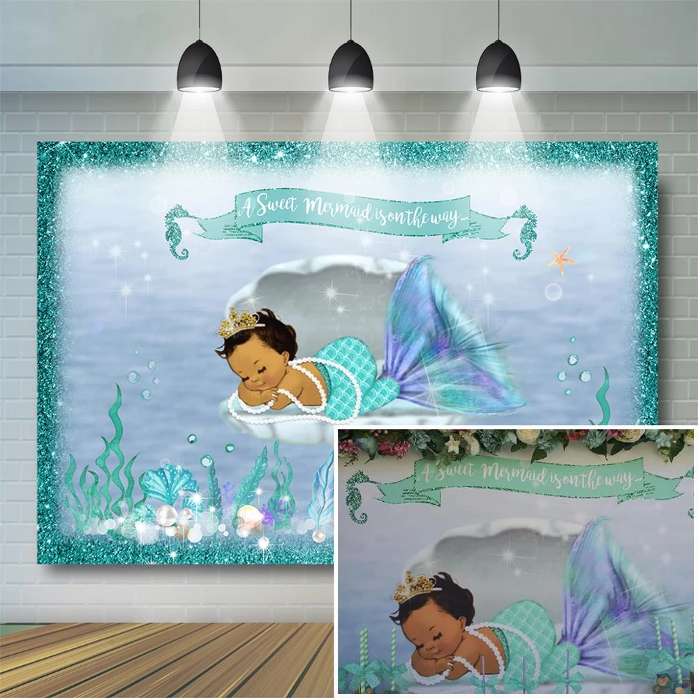 Mermaid Baby Shower Backdrop Under The Sea Mermaid Photography Background Little Mermaid Baby Shower Party Banner Background Aliexpress