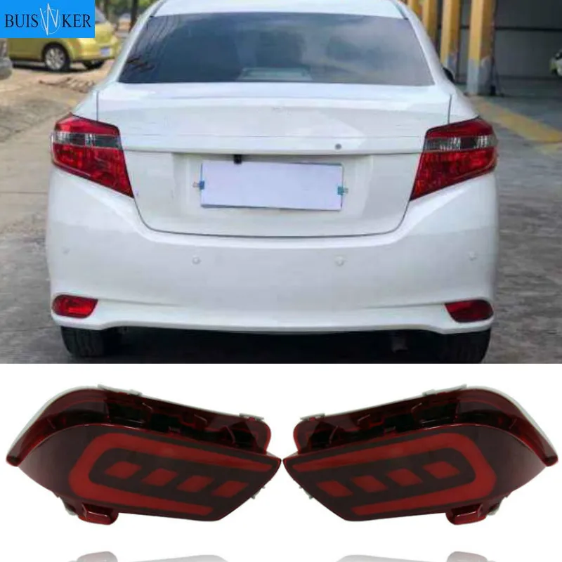 

2 шт. светодиодный задний отражатель, противотуманная фара для бампера для Toyota Vios 2016 2017 2018 бампер светильник тормозной светильник сигнала поворота светильник Предупреждение светильник