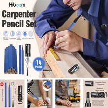 

12PCS Flat Octagonal Hard Black Carpenter Pencil With Sharpener Pen Holder 7Inch Construction Mechanical Marker Woodworking Tool