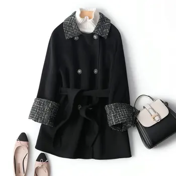 

Loose Medium Length Double-Sided Cashmere Coat Female 2020 Autumn and Winter New Graceful Waistband High-End Woolen Coat Short-h