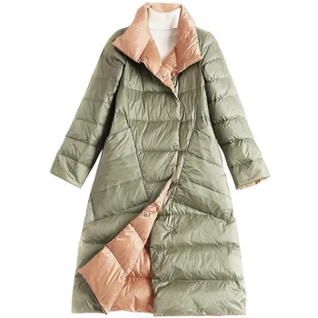 

Winter Women Double Side Wear Down Jacket 90% White Duck Down Coats Parkas Female Casual Fashion Long Down Coats Outwears