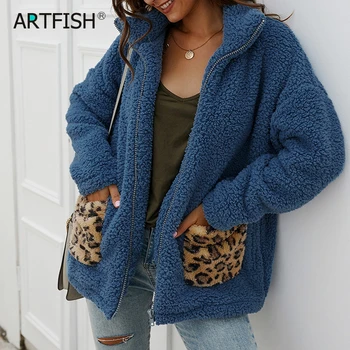 

Leopard Hoodies Warm Women Winter Sweatshirts Long Sleeve Fleece Plush Zip-up Teddy Cozy Hoodie Pockets Casual Streetwear M0608