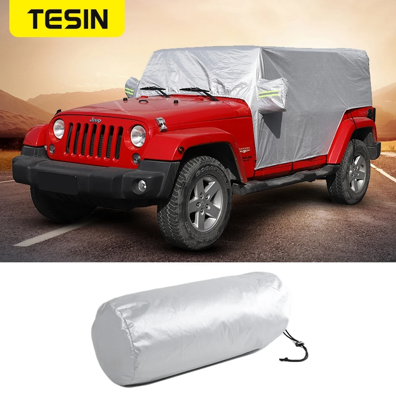 TESIN Auto Abdeckung Für Jeep Wrangler JK 2007 + Auto Körper Staubdicht Wasserdichte Schutz Abdeckung Zubehör für Jeep Wrangler JL 2018 +