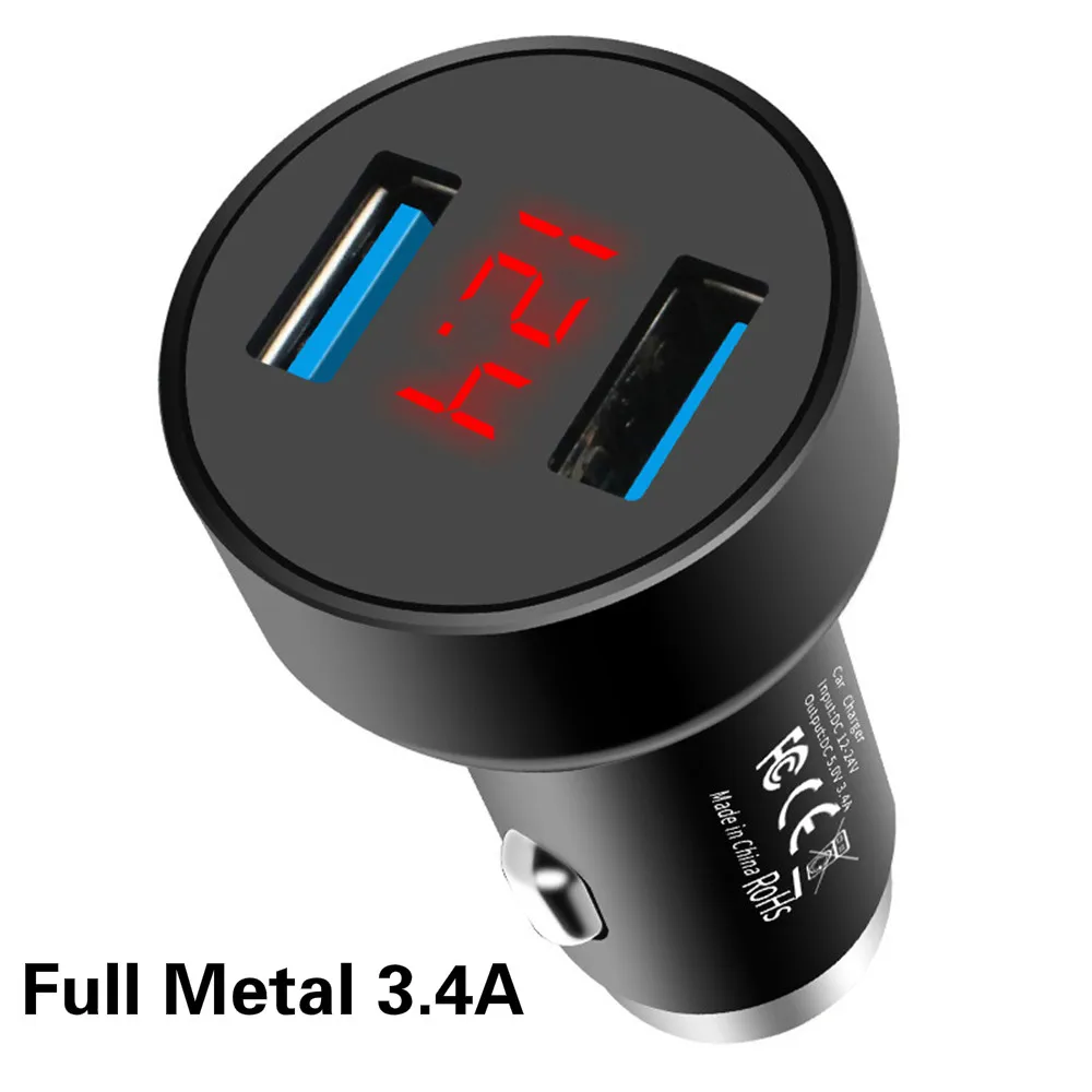 Black 3.4A Charger QC 3,0 3.1A 3.4A Dual USB Автомобильное зарядное устройство металл Быстрая зарядка 3,0 быстрое зарядное устройство для автомобиля USB ЗУ для мобильного телефона для iPhone X Xiaomi 9 - Тип штекера: Black 3.4A Charger