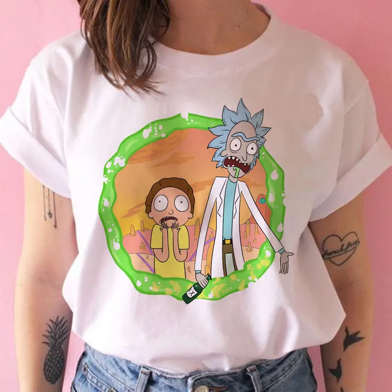 white Harajuku/футболка с мультяшным принтом ulzzang, графическая футболка, женская одежда, женская футболка с изображением Рика и Морти, забавная Новая мода - Цвет: white