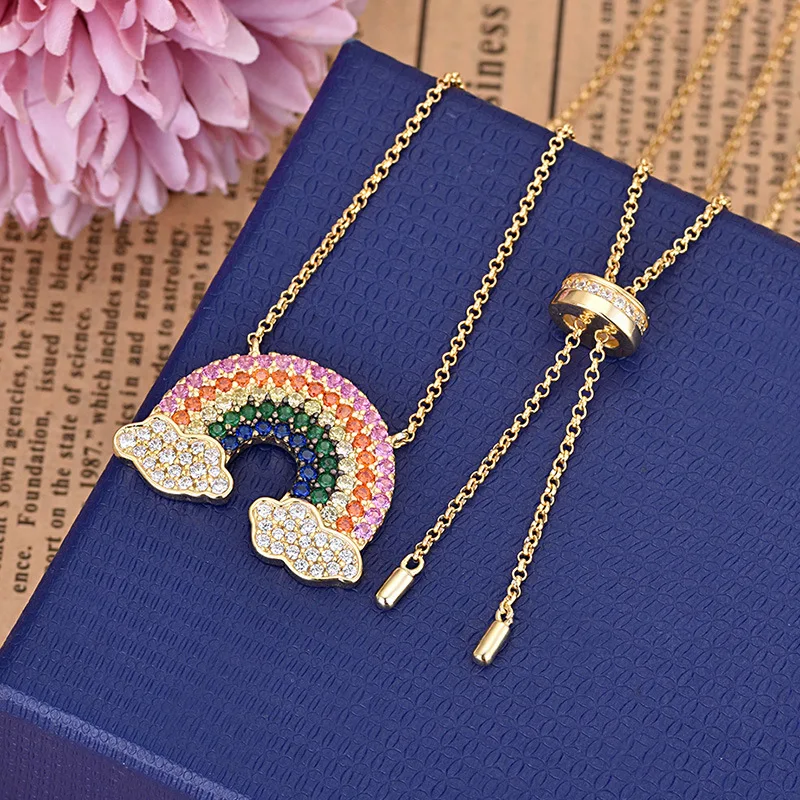 Модное золотистое желтое Радужное ожерелье Женская цепочка для ключиц