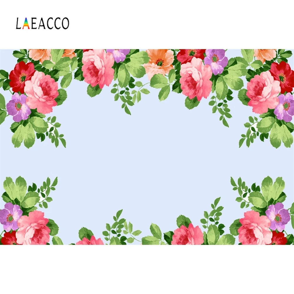 Laeacco синий однотонный фон для фотосъемки с цветущими цветами и листьями