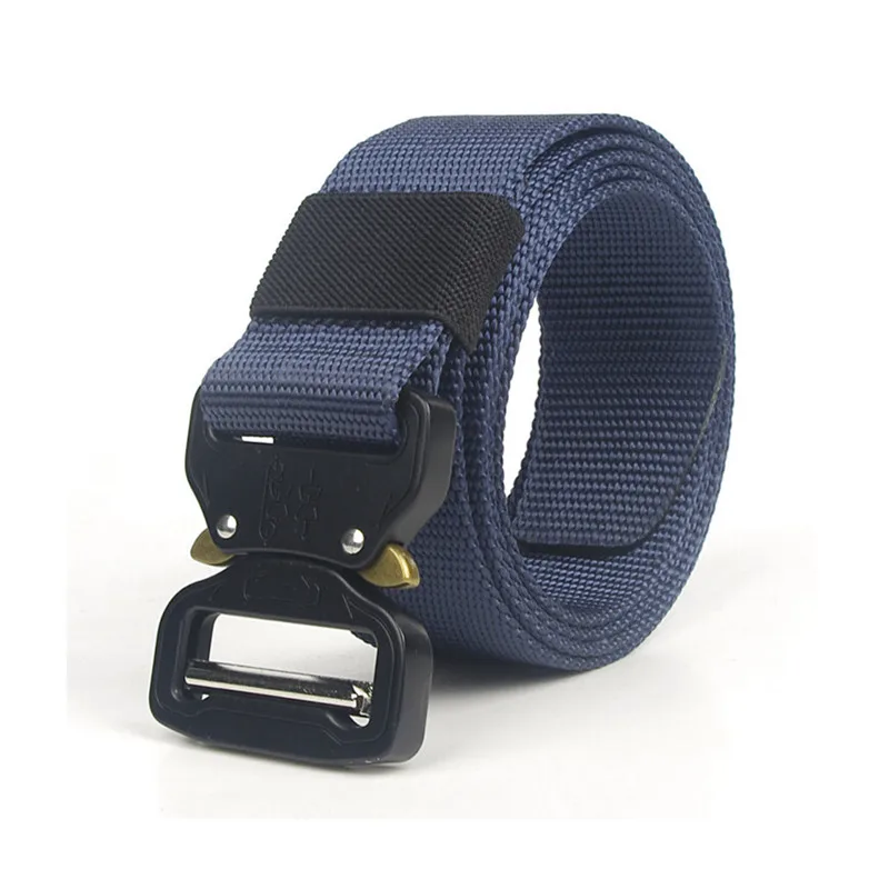 Синий Tactical 120CM Outdoor Military Tactical Belt solid Buckle Nylon Waist Belts Multicam Molle Automatic Buckle Army Belts - Цвет: Синий