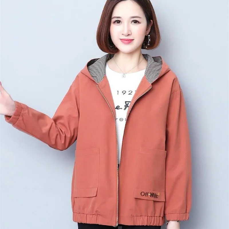 

2022 NEW Spring Autumn Short Jacket Coat Women Thin Windbreaker Hooded Outerwear Loose Casual Tops With Lined KW1201