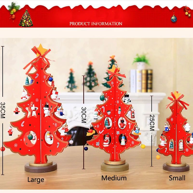 Мини Рождественская елка, праздничный декор, красочная двойная деревянная Новогодняя Рождественская елка, вечерние свадебные украшения DIY для рабочего стола, украшения для дома 25 см-35 см